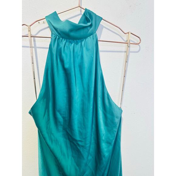FAVIANA Green Satin Sleeveless Halter Neck Thigh-High Side Slit Gown Dress sz 14 - Picture 12 of 16